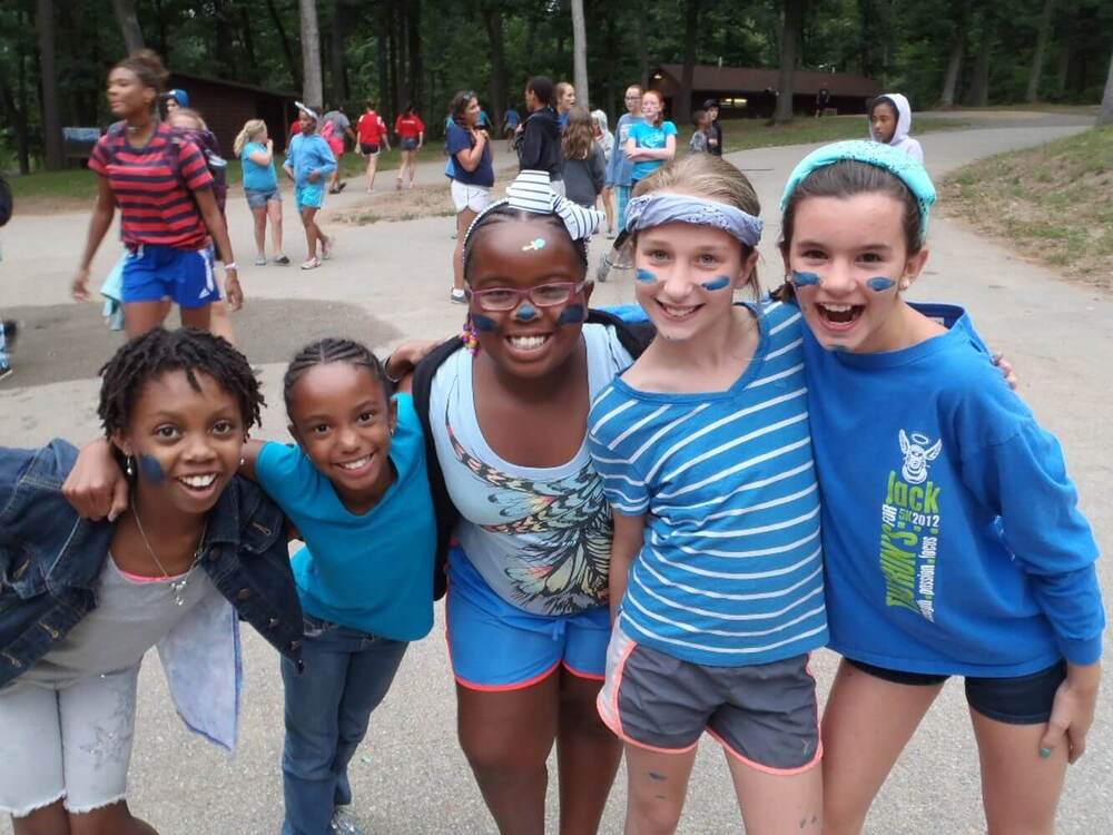 Five children with face painting at camp.