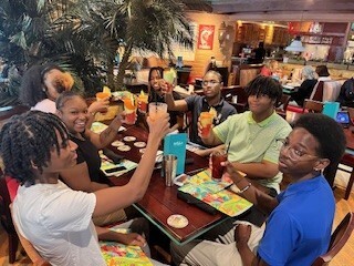 The kids have lunch at the Bahama Breeze.